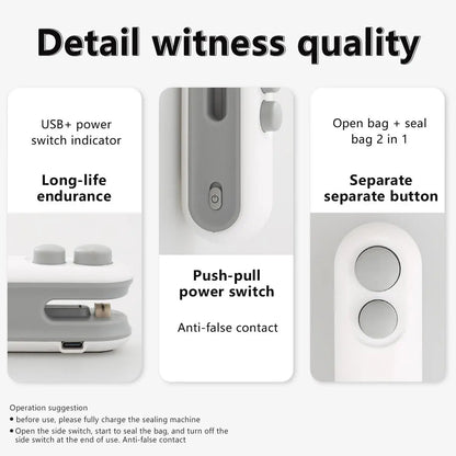 Remifa® Mini snack bag sealing machine,2 in 1 heat USB rechargeable snack bag selaer,plastic Electric bag sealers, keep food fresh. Portable Sealer Picnics