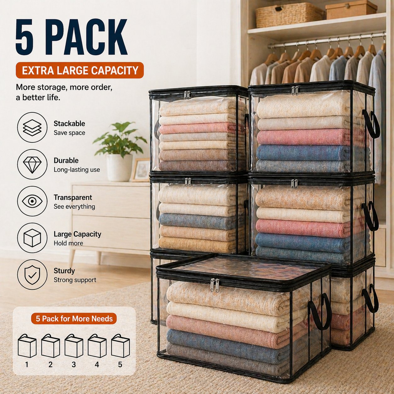 🎁💞LAST DAY 50% OFF ✨📦WYVCK®Large Heavy-Duty Thick Plastic Clear Storage