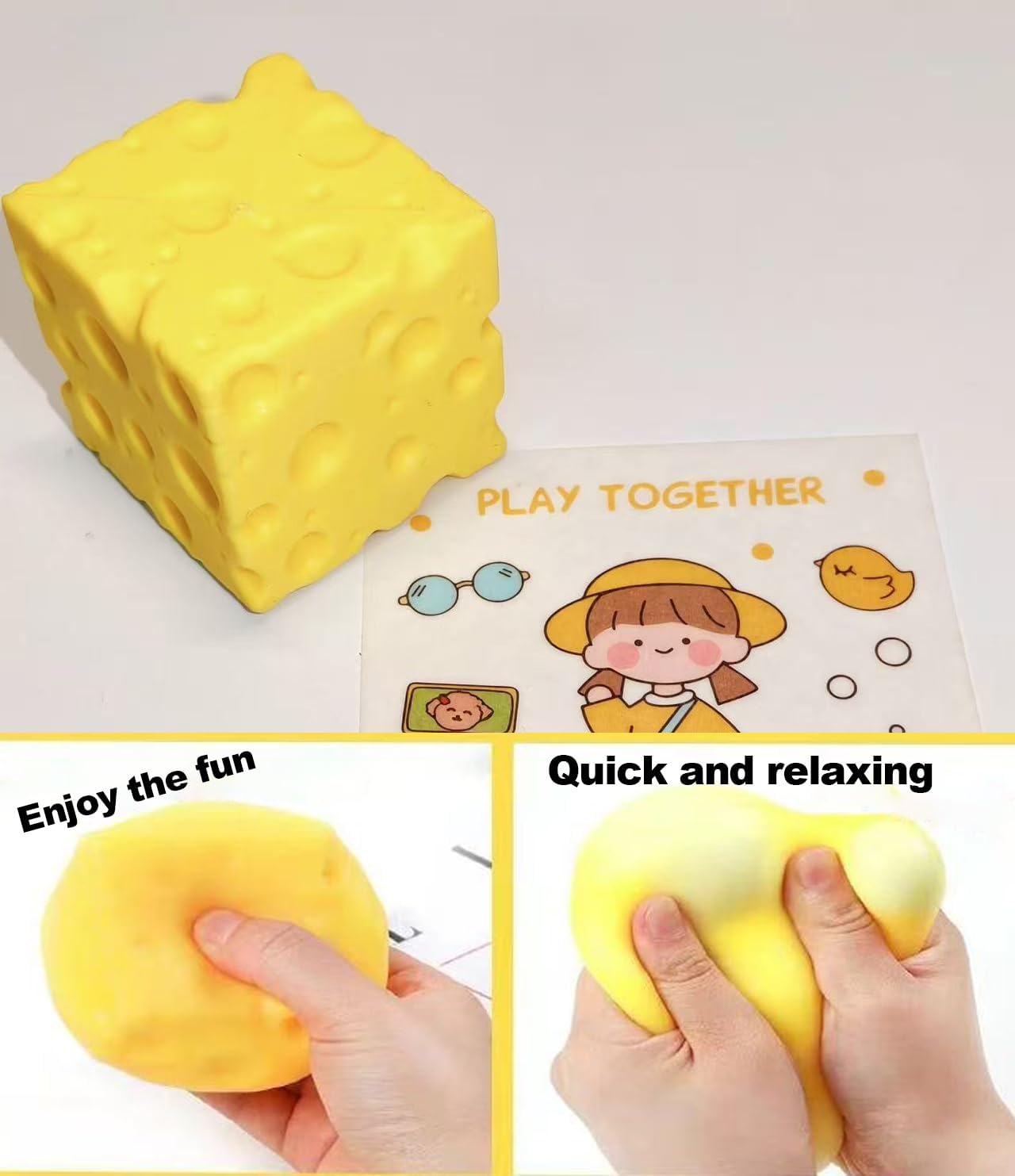 Squishy Cheese Block - Yellow, moldable fidget Toy with Squeeze Feature