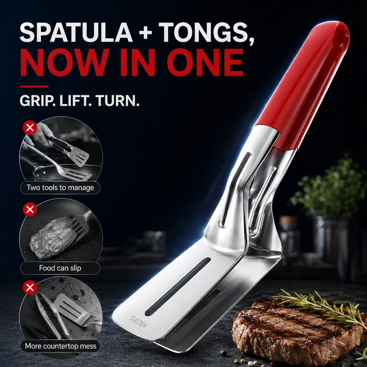 🎁Multi-Functional Stainless Steel Steak Spatula Clamp