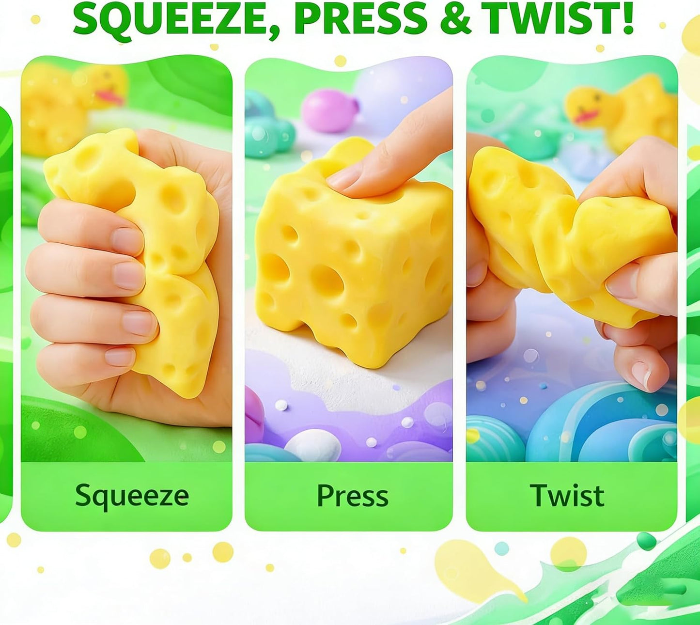 Squishy Cheese Block - Yellow, moldable fidget Toy with Squeeze Feature