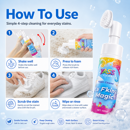 ⏳Last Day 50% OFF⏳- 🧹Clean Magic Foam Cleaner for Carpets & Upholstery – Pet Stain & Odour Remover with Cleaning Brush🧼🪄
