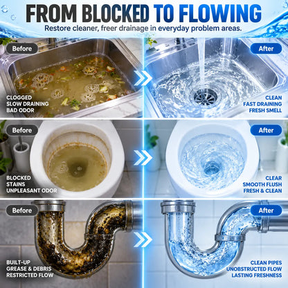 🌀Powerful Drain Cleaner - Household Kitchen & Toilet Anti-Bacterial Pipe Cleaning Agent, 99% Bacteria Kill, Odor-Free, Damage-Free Pipes, Heat Resistant, Dissolves 200+ Blockages Including Hair & Fat, Toilet Clog Fix