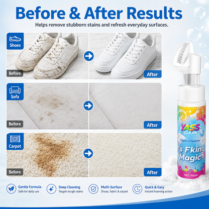 ⏳Last Day 50% OFF⏳- 🧹Clean Magic Foam Cleaner for Carpets & Upholstery – Pet Stain & Odour Remover with Cleaning Brush🧼🪄