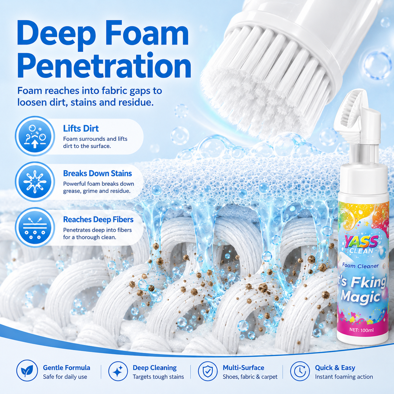⏳Last Day 50% OFF⏳- 🧹Clean Magic Foam Cleaner for Carpets & Upholstery – Pet Stain & Odour Remover with Cleaning Brush🧼🪄