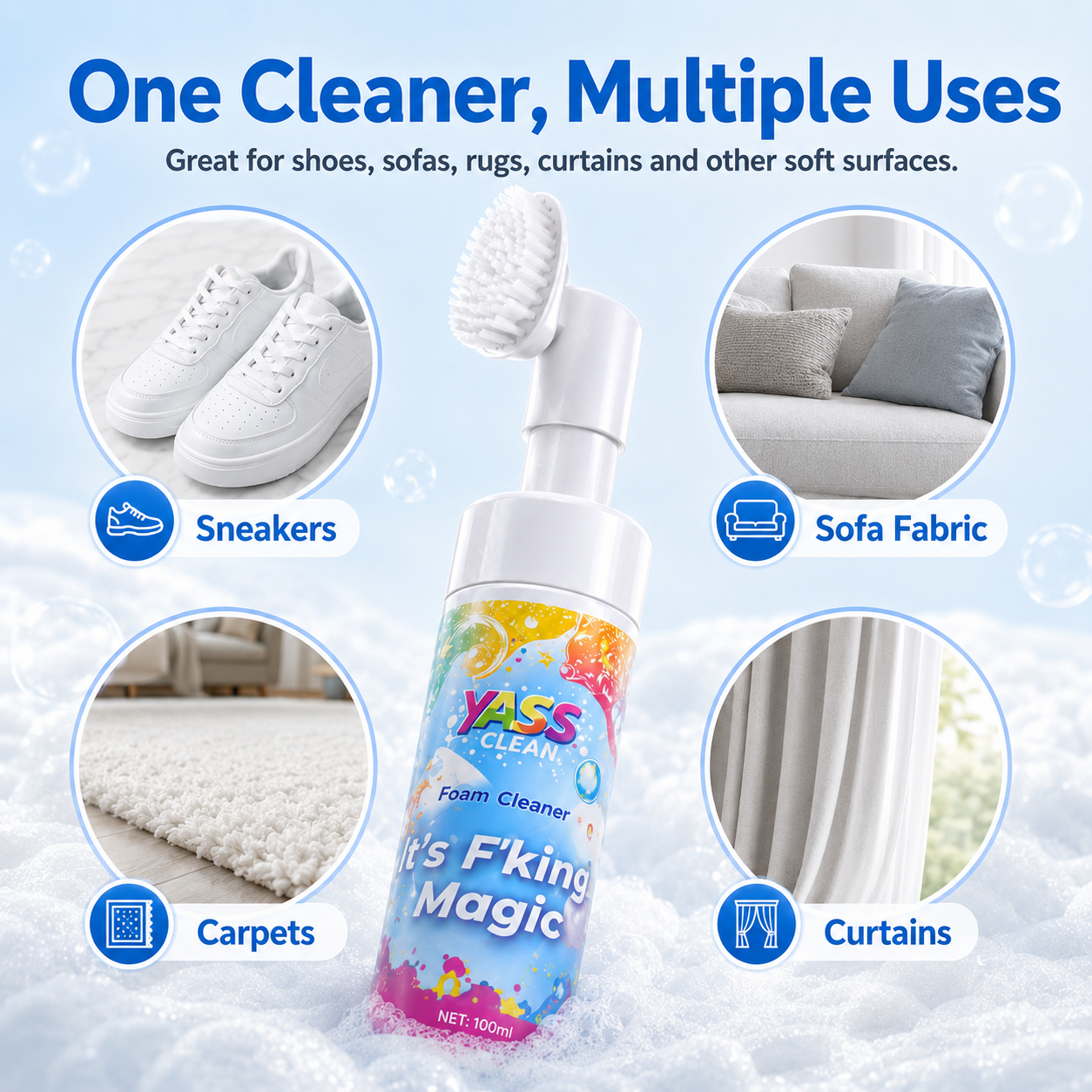 ⏳Last Day 50% OFF⏳- 🧹Clean Magic Foam Cleaner for Carpets & Upholstery – Pet Stain & Odour Remover with Cleaning Brush🧼🪄
